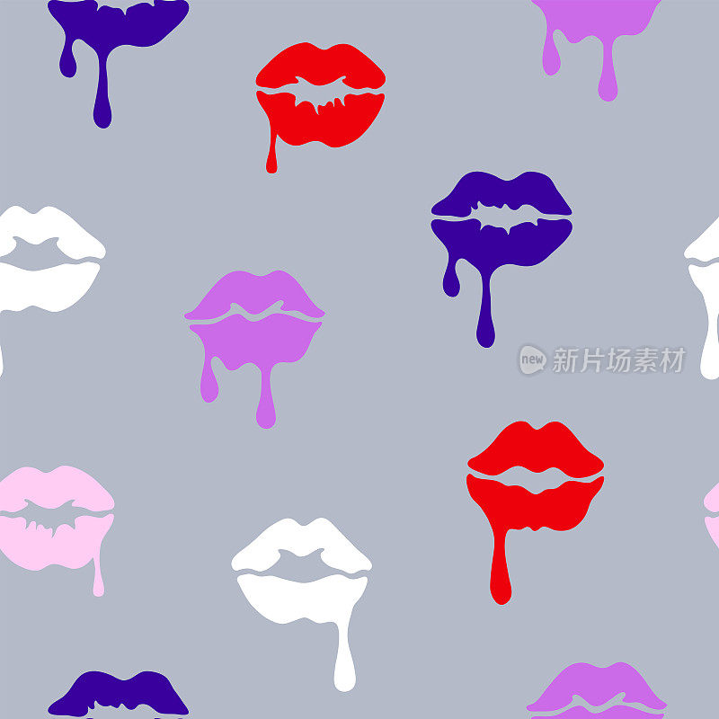 Dripping lips seamless pattern in various colors